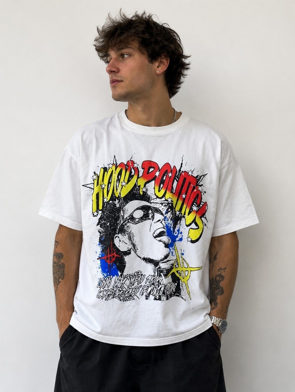 NWT HOOD POLITICS Graphic White Tee SZ. XL